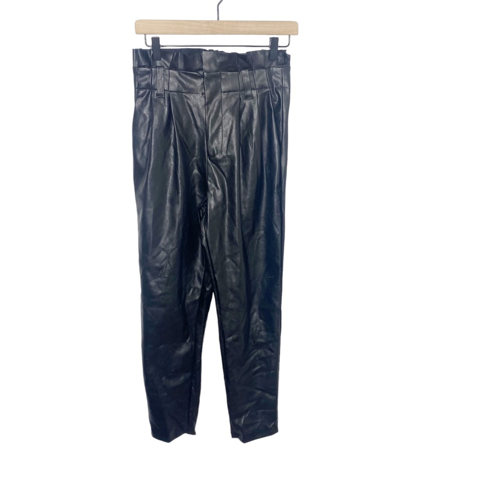 Do+Be black faux leather pants pleated high waisted small EUC
